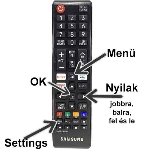 Samsung Smart TV távirányító nyilak és menü