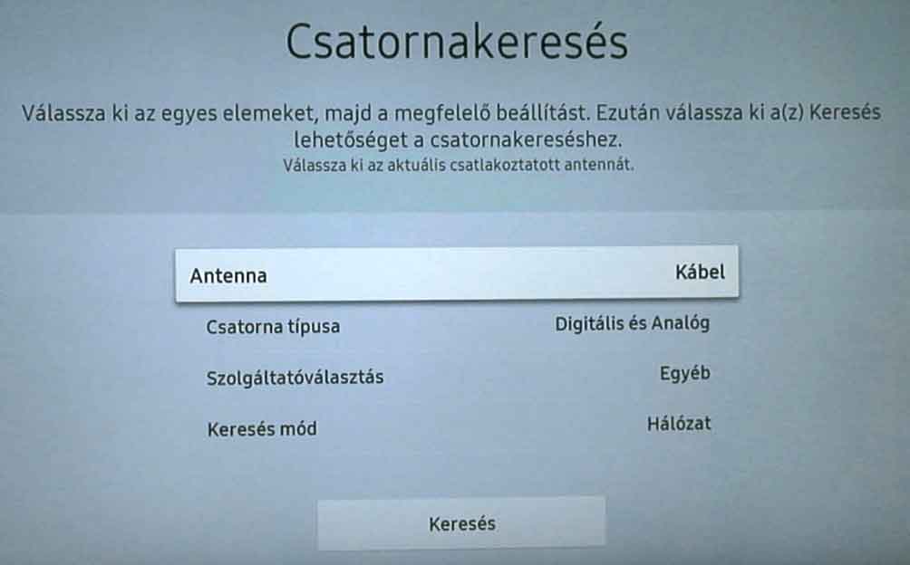 Samsung TV beállítása