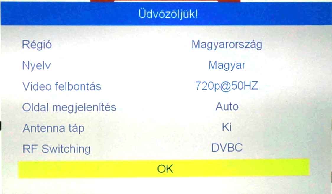 Beállítások mentése OK gombbal