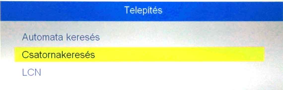 Csatornakeresés menüpont