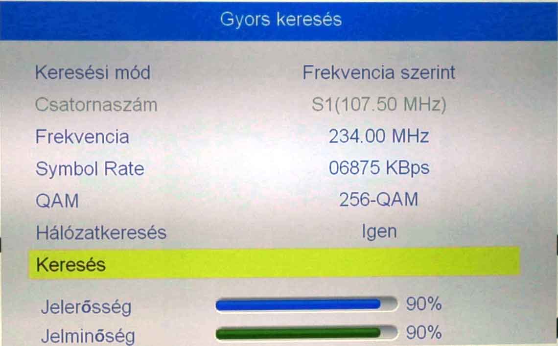 Gyors keresés beállításai